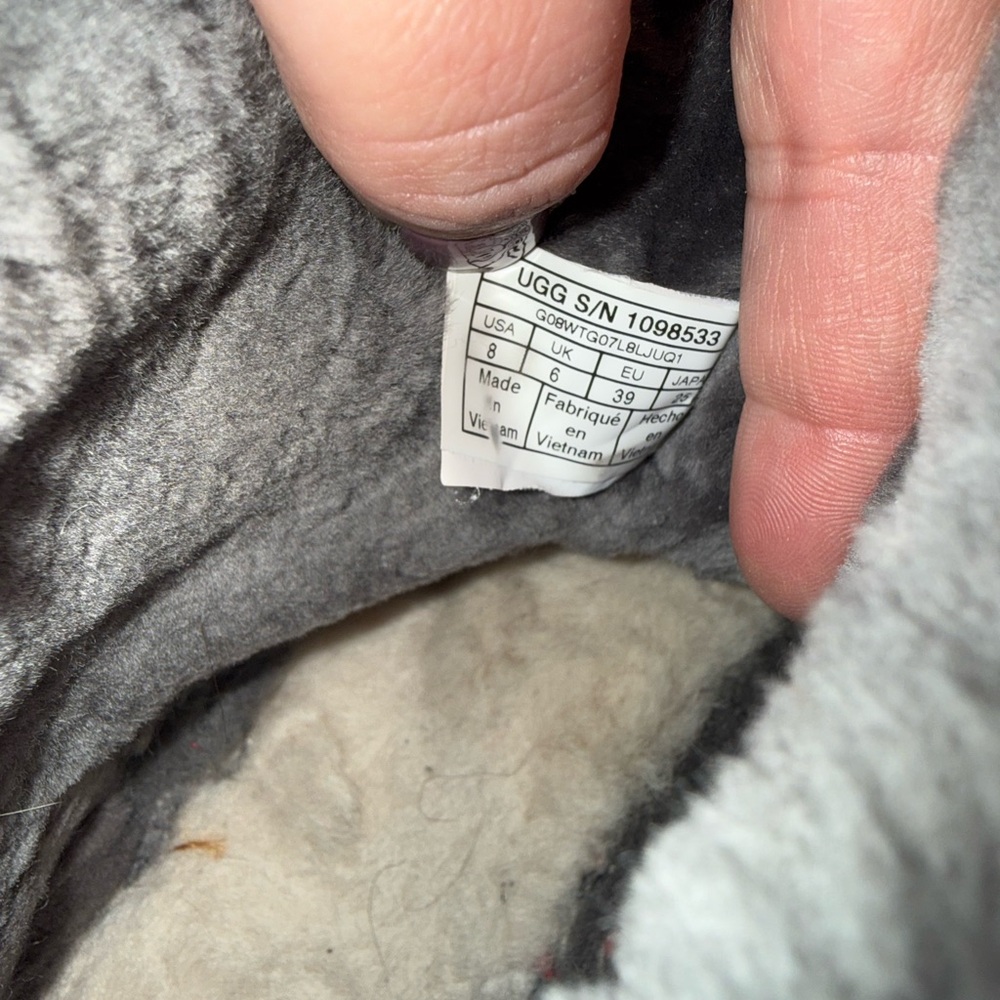 UGG Mini Fluff Quilted Cuff Charcoal Gray Suede Sheepskin Boots Size 8 Women - Picture 4 of 5